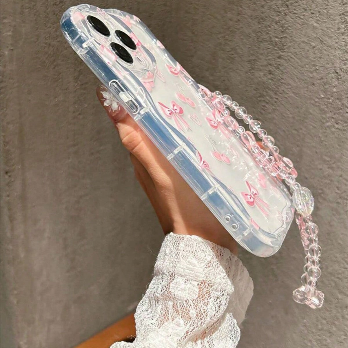 CHERRY HEART - Transparent iPhone Case & Lanyard Chain