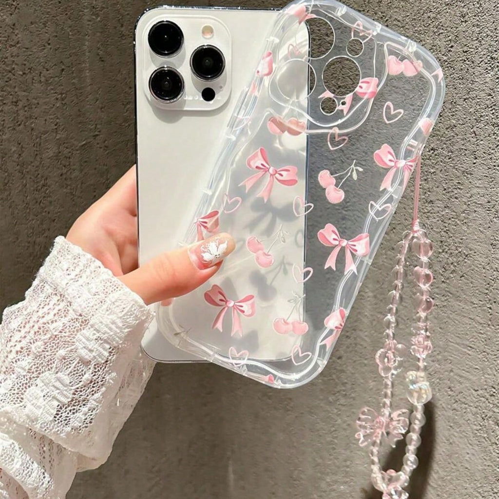 CHERRY HEART - Transparent iPhone Case & Lanyard Chain