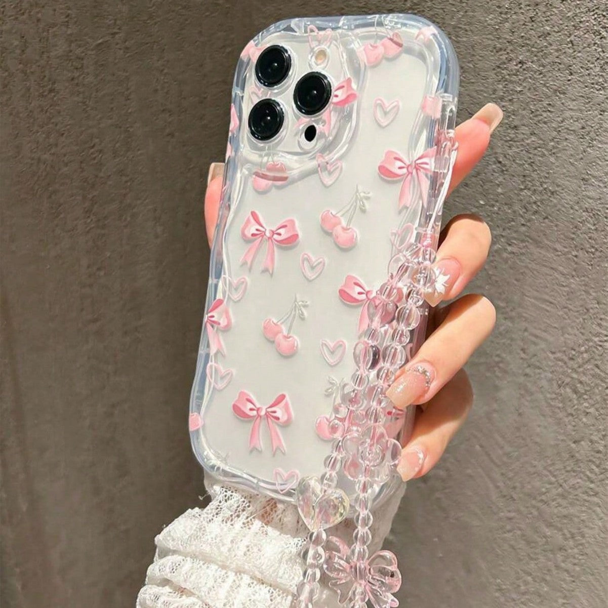 CHERRY HEART - Transparent iPhone Case & Lanyard Chain